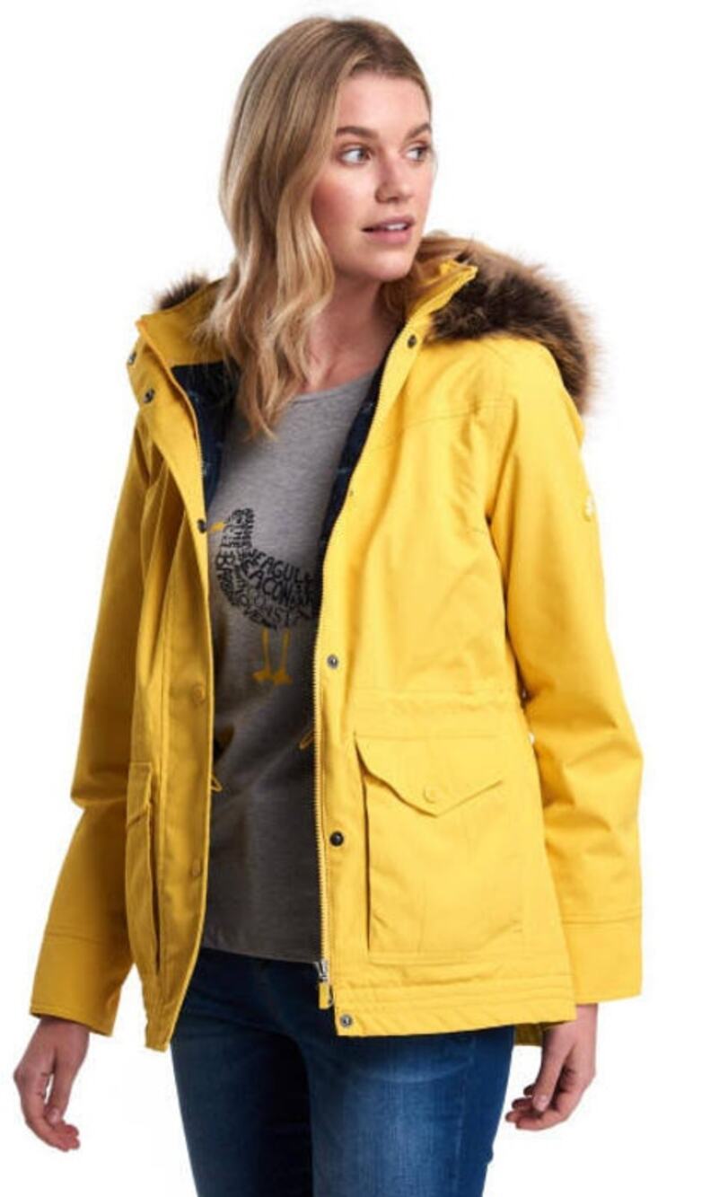 BARBOUR Yellow Coat With Removable Hood Size 6 US VGUC